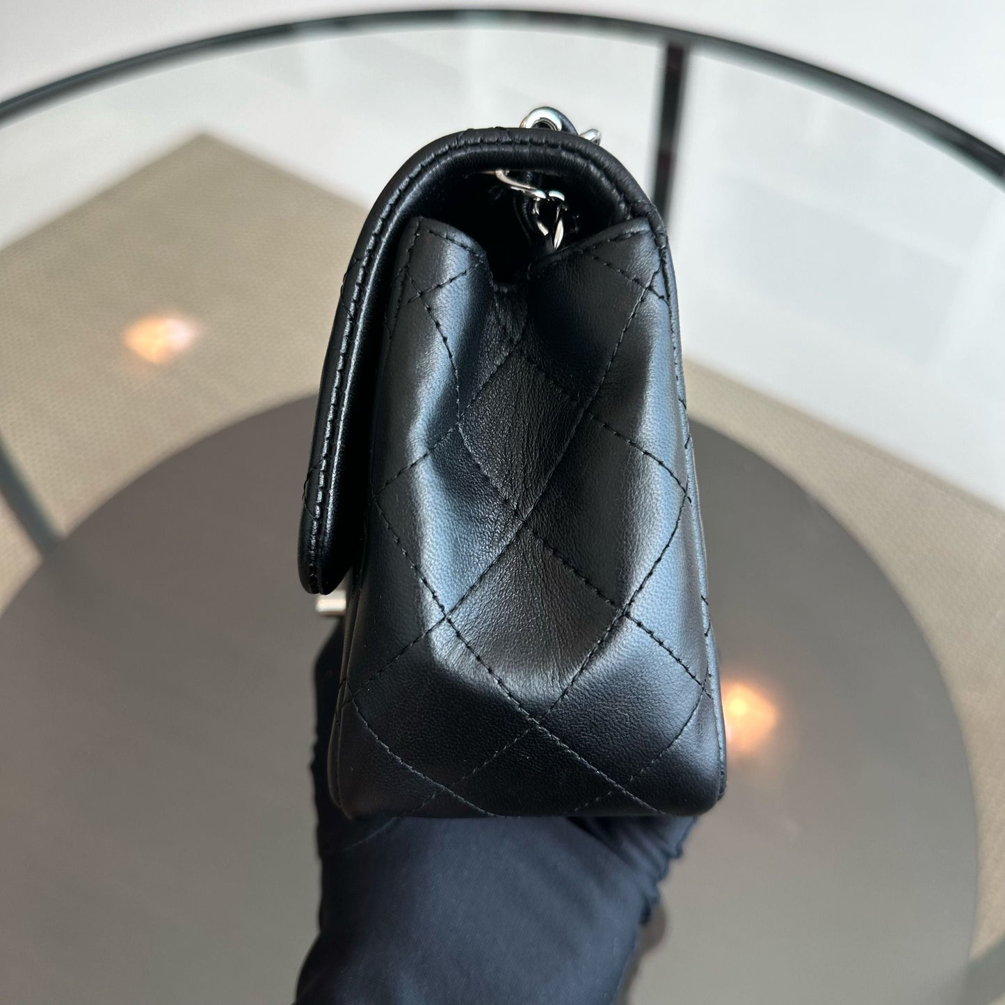 Mini Square Classic Flap Quilted Lambskin Black SHW No 13