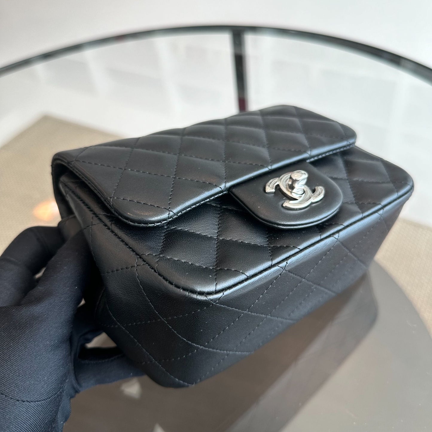 Mini Square Classic Flap Quilted Lambskin Black SHW No 13