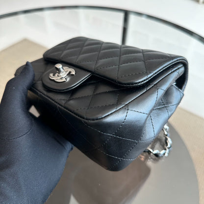 Mini Square Classic Flap Quilted Lambskin Black SHW No 13