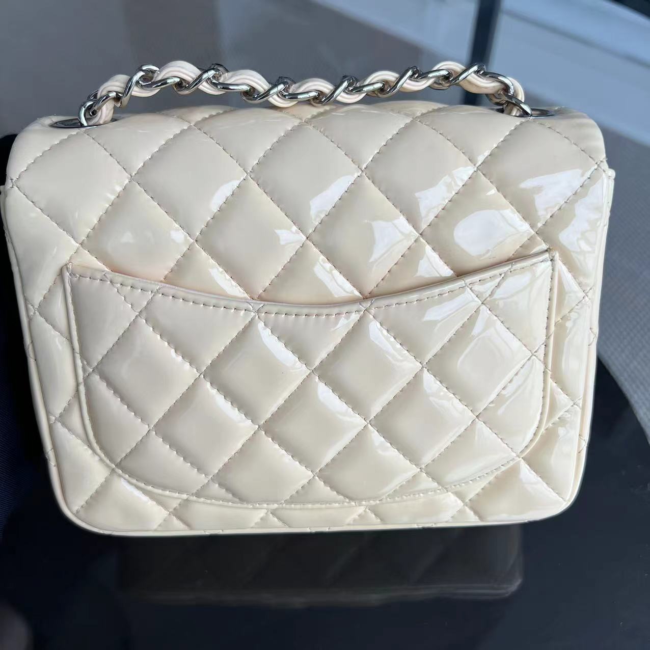 Mini Square Classic Flap Quilted Patent Calfskin Light Pink Yellow SHW No 17
