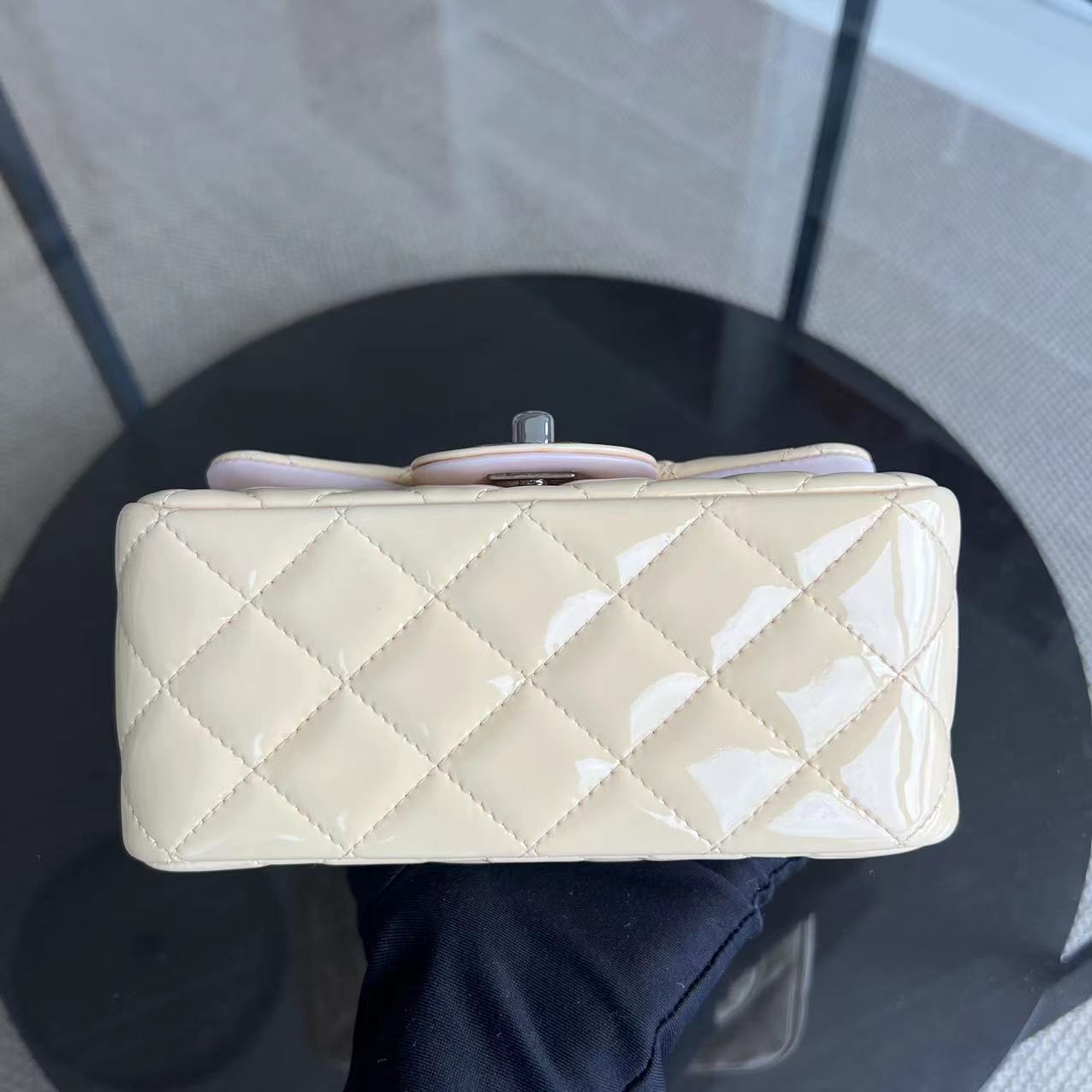 Mini Square Classic Flap Quilted Patent Calfskin Light Pink Yellow SHW No 17