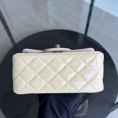 Mini Square Classic Flap Quilted Patent Calfskin Light Pink Yellow SHW No 17