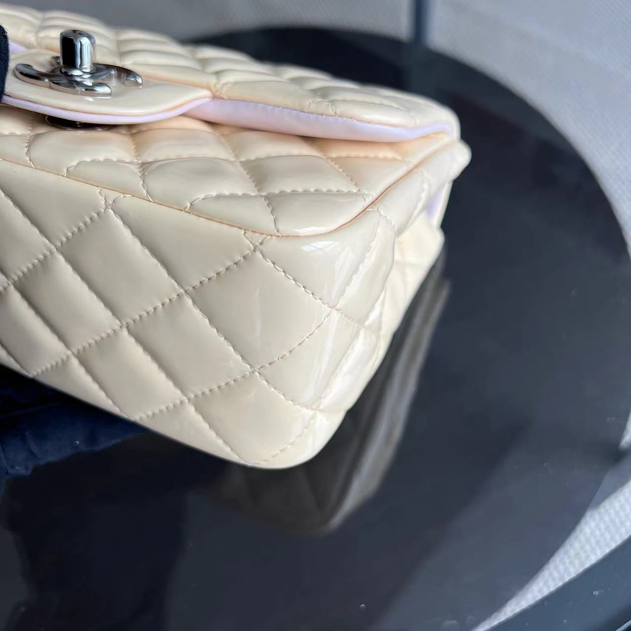 Mini Square Classic Flap Quilted Patent Calfskin Light Pink Yellow SHW No 17