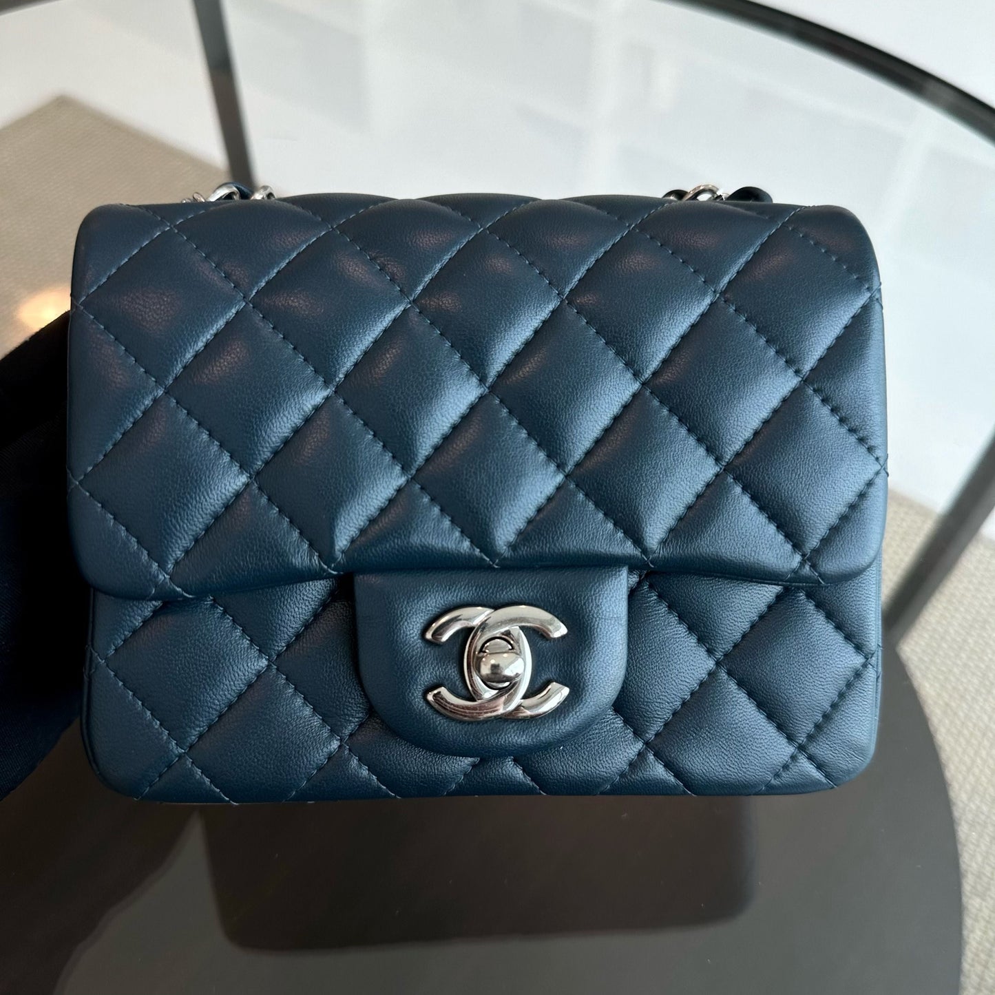 Mini Square Quilted Lambskin Dark Blue SHW No 26