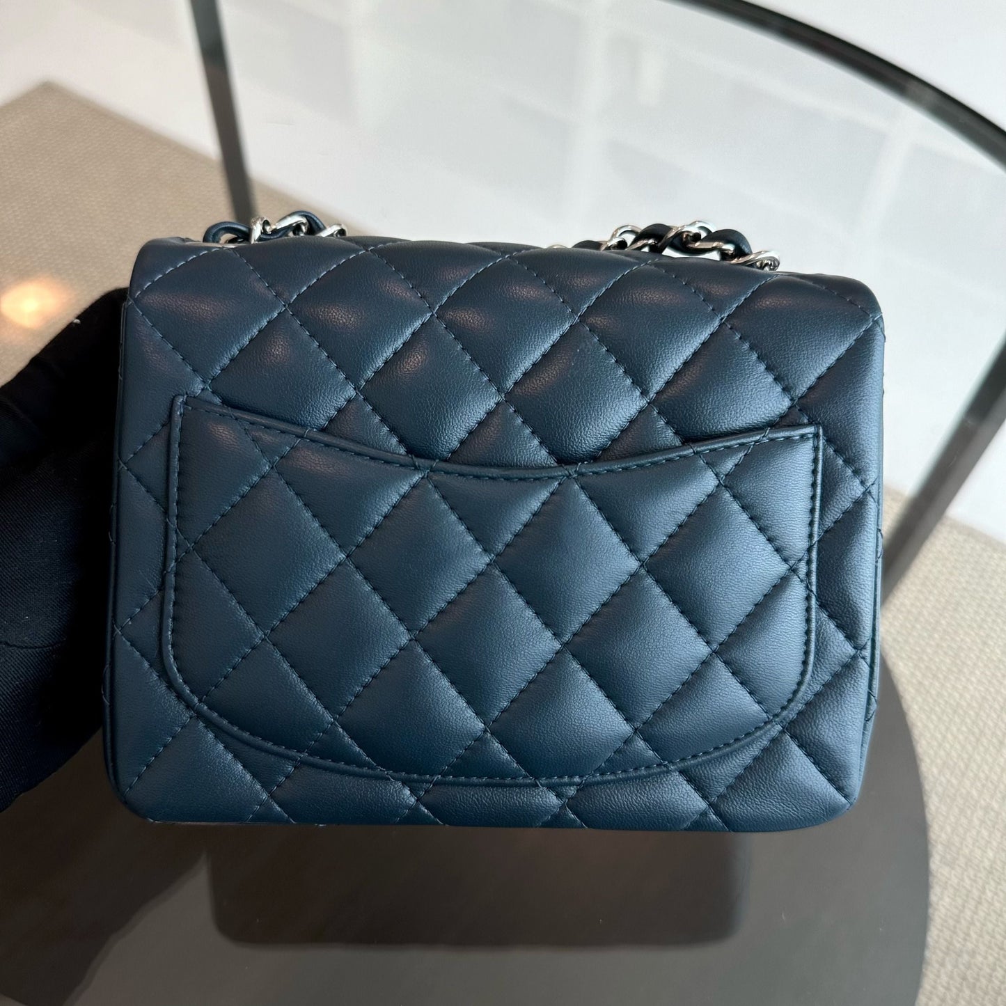 Mini Square Quilted Lambskin Dark Blue SHW No 26