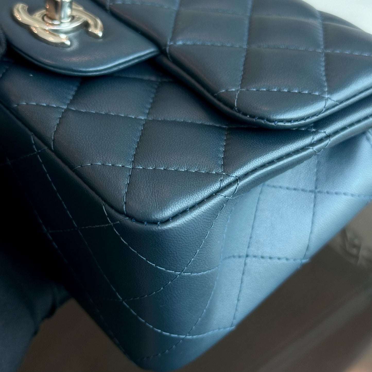 Mini Square Quilted Lambskin Dark Blue SHW No 26