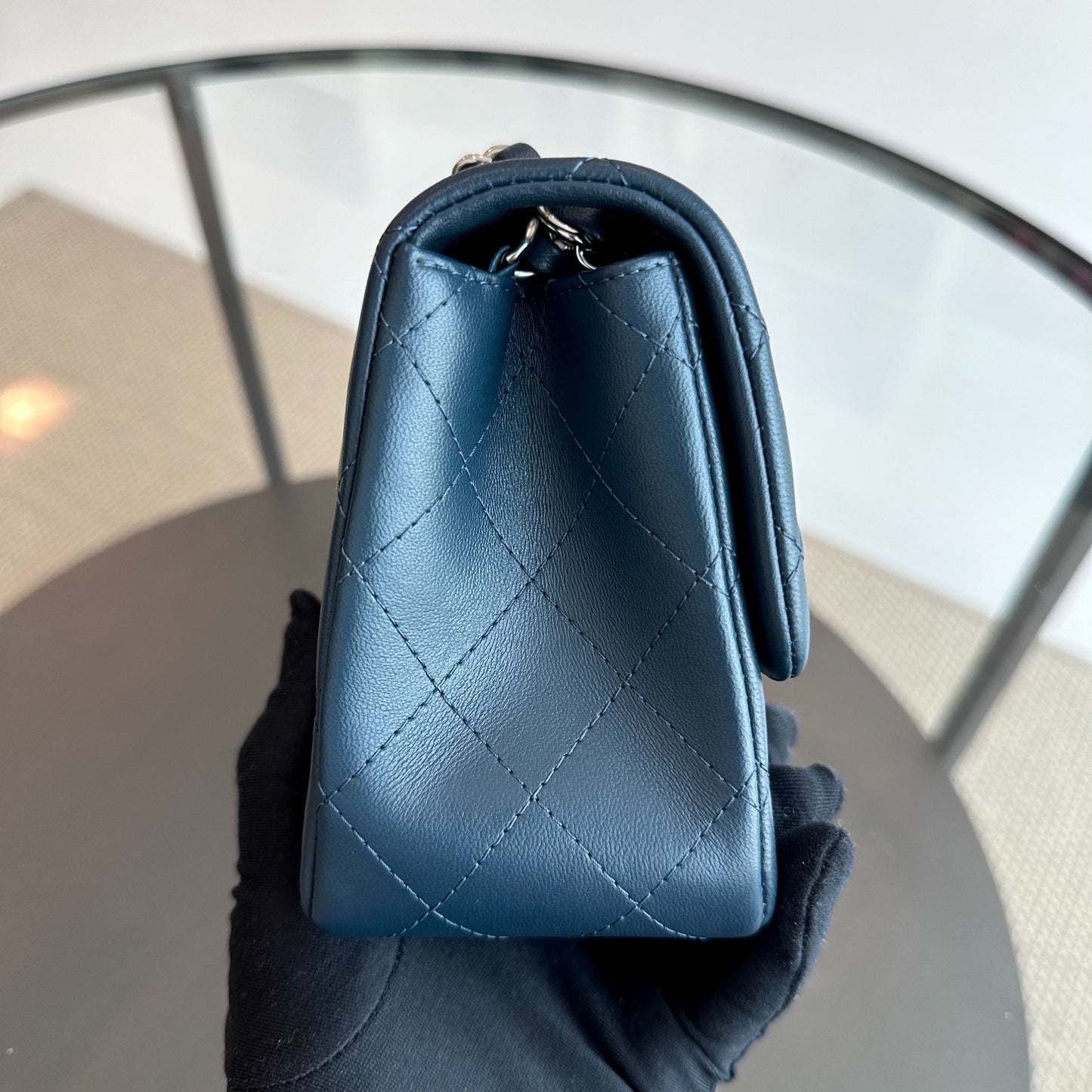 Mini Square Quilted Lambskin Dark Blue SHW No 26