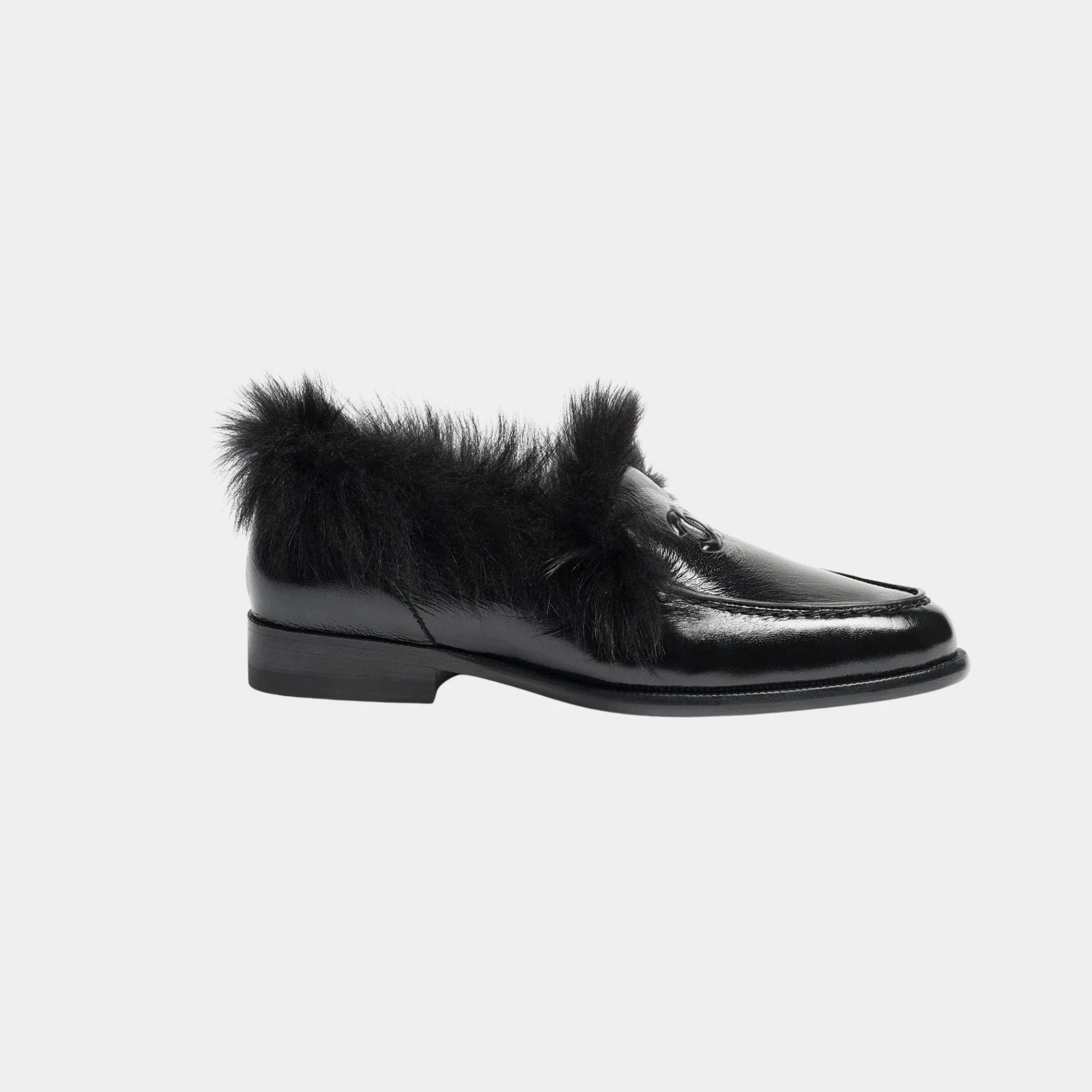 Moccasins Shiny Crumpled Lamb & Wool Lamb Black , Side