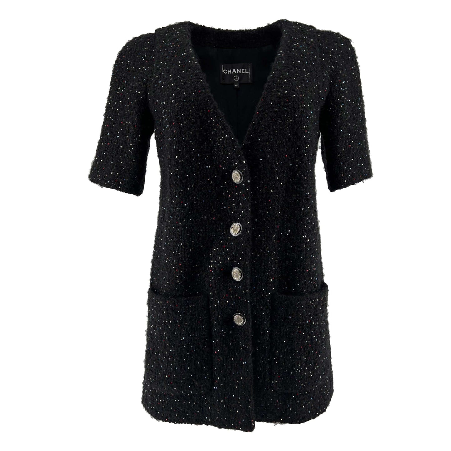 Pre owned Chanel wool Tweed Crystal Novelty Button Designer Jacket/Dress