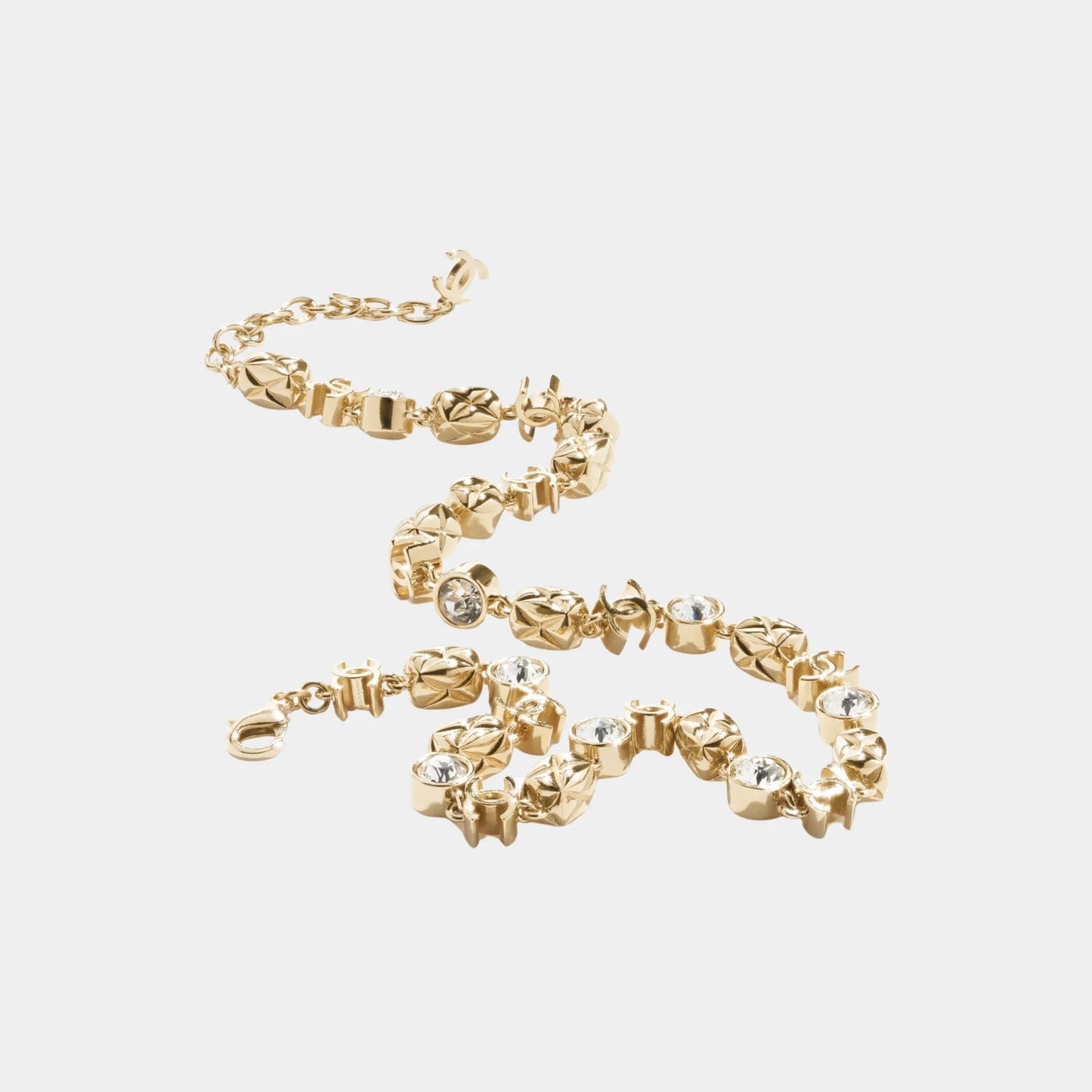 Necklace in Gold Metal & Diamantes with CC Details
