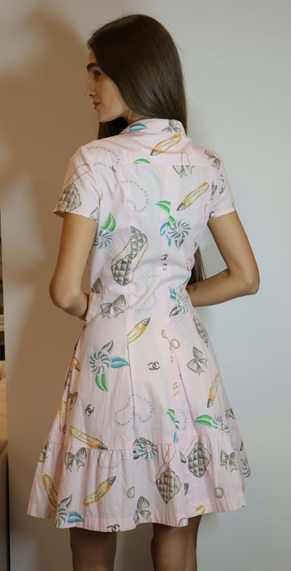 Chanel 96p Logo Short Sleeve Dress Cotton Pink DXBS1992