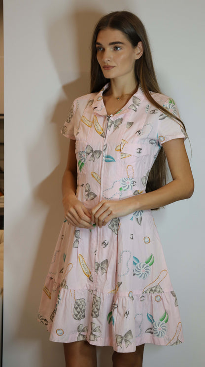 Chanel 96p Logo Short Sleeve Dress Cotton Pink DXBS1992