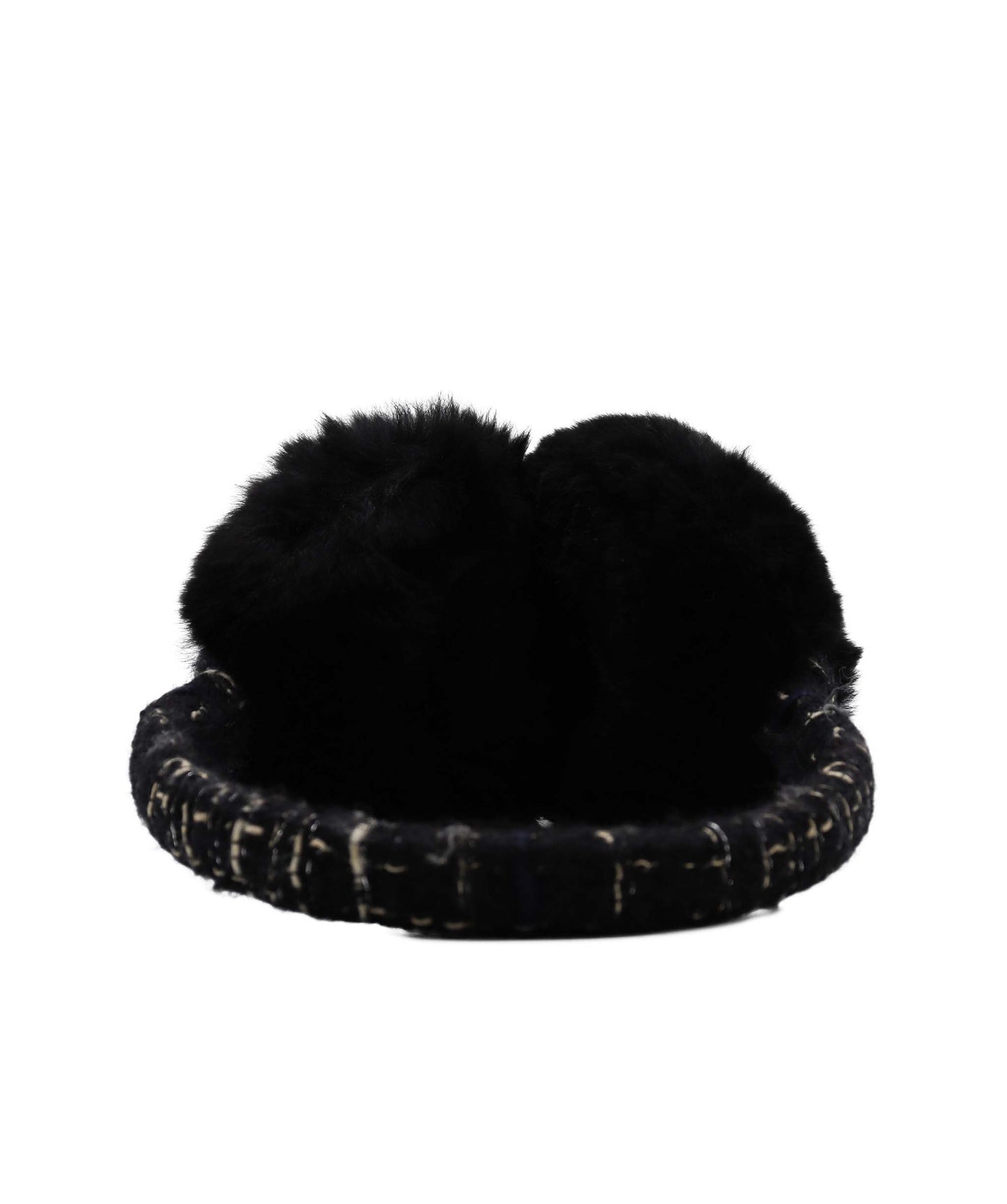 Damaged*Chanel Tweed & Fur Earmuffs Black DXBS1977