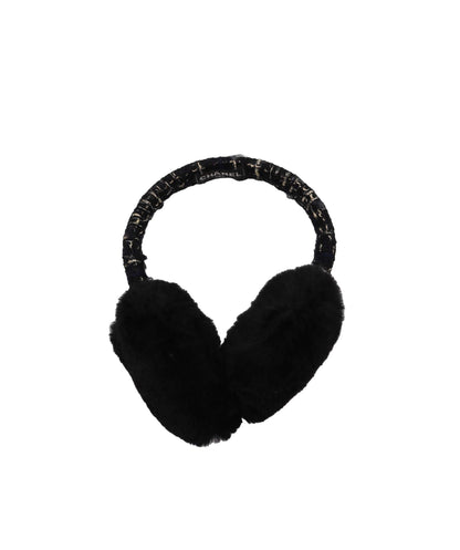 Damaged*Chanel Tweed & Fur Earmuffs Black DXBS1977