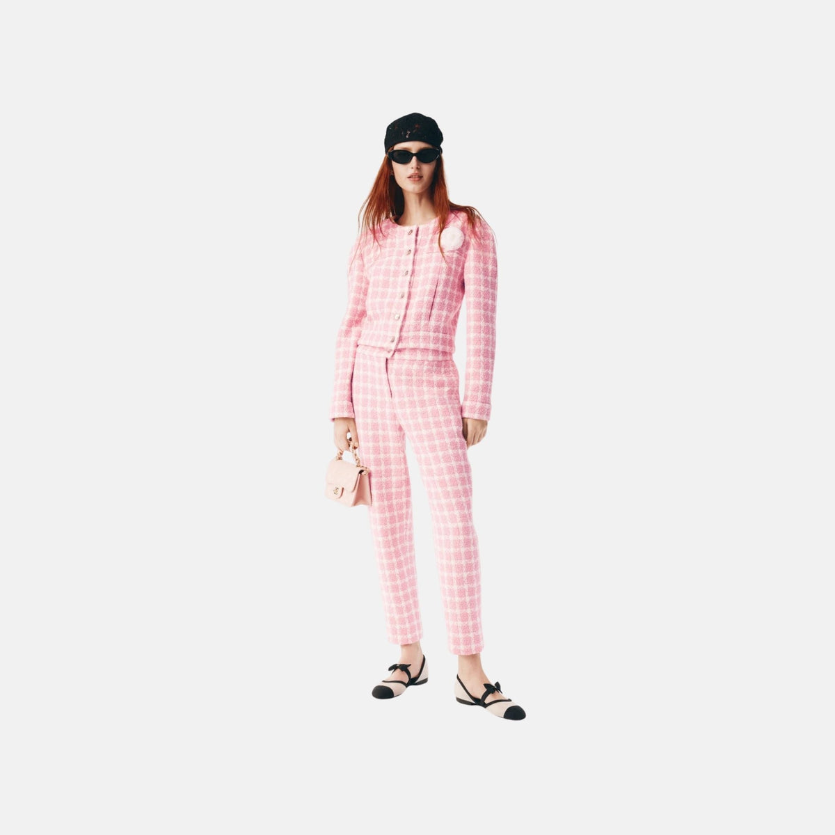 Pants in Pink and Ecru Wool Tweed