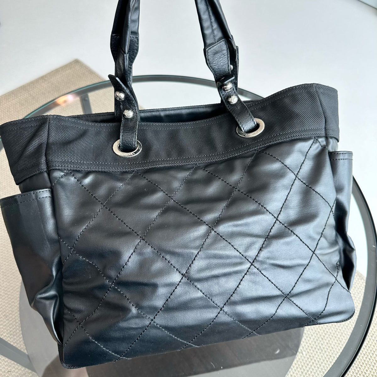 Paris Biarritz Quilted Tote with Pouch Black No 11