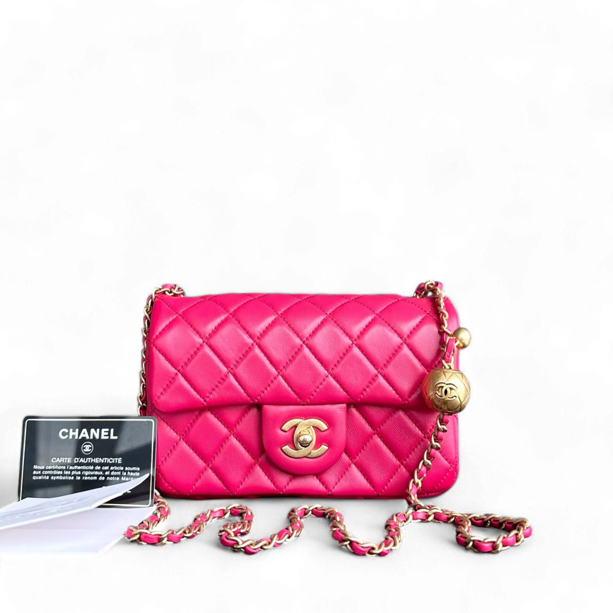 Chanel Classic Flap Mini - 20CM Rectangle Pearl Crush Quilted Lambskin Hot Pink Gold Hardware Series 30