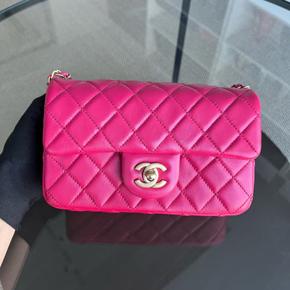 Chanel Classic Flap Mini - 20CM Rectangle Pearl Crush Quilted Lambskin Hot Pink Gold Hardware Series 30