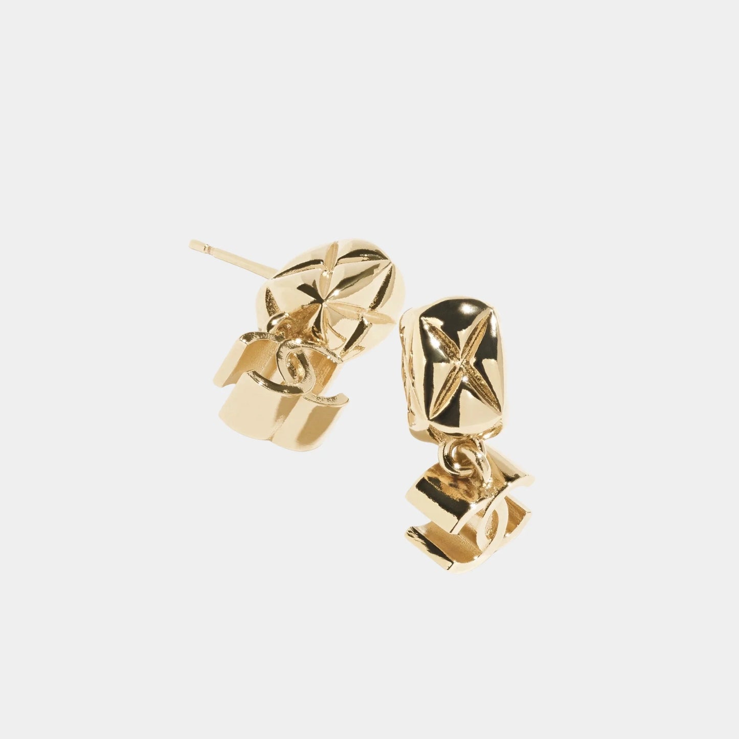 Pendant Earrings in Gold Metal with CC Logo