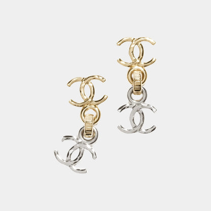 Pendant Earrings in Gold & Silver Metal