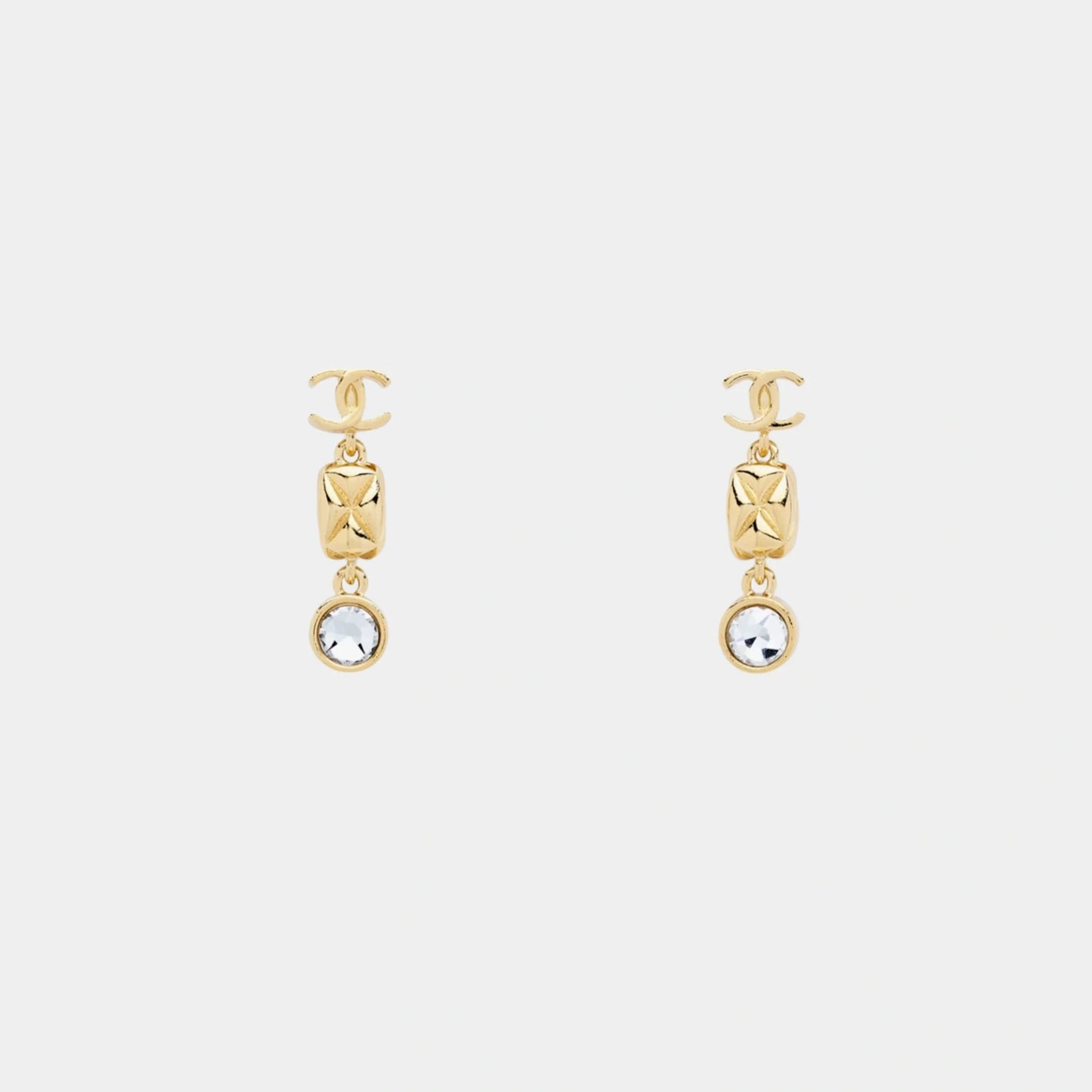 Pendant Earrings in Gold Metal with Diamantes