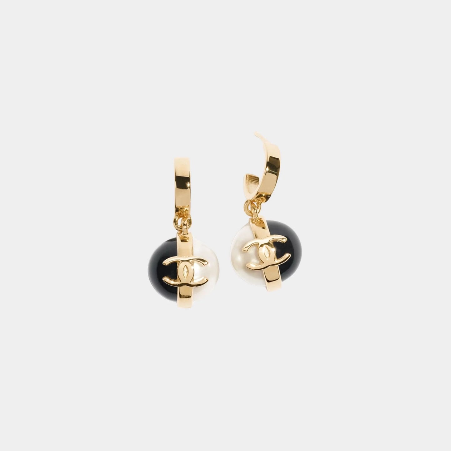 Pendant Earrings Metal & Resin Gold black & Pearly White