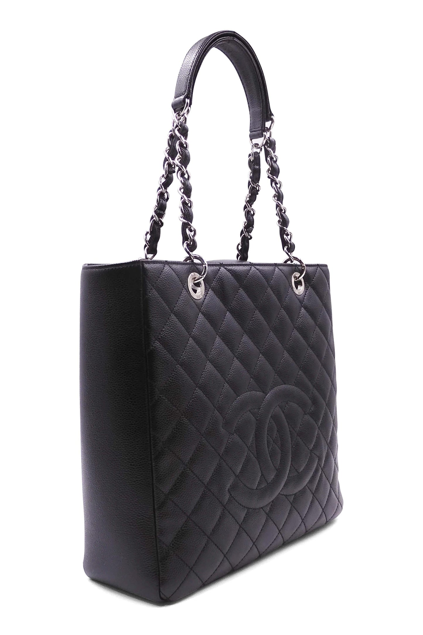 Petite Shopping Tote XL with Silver Hardware Black