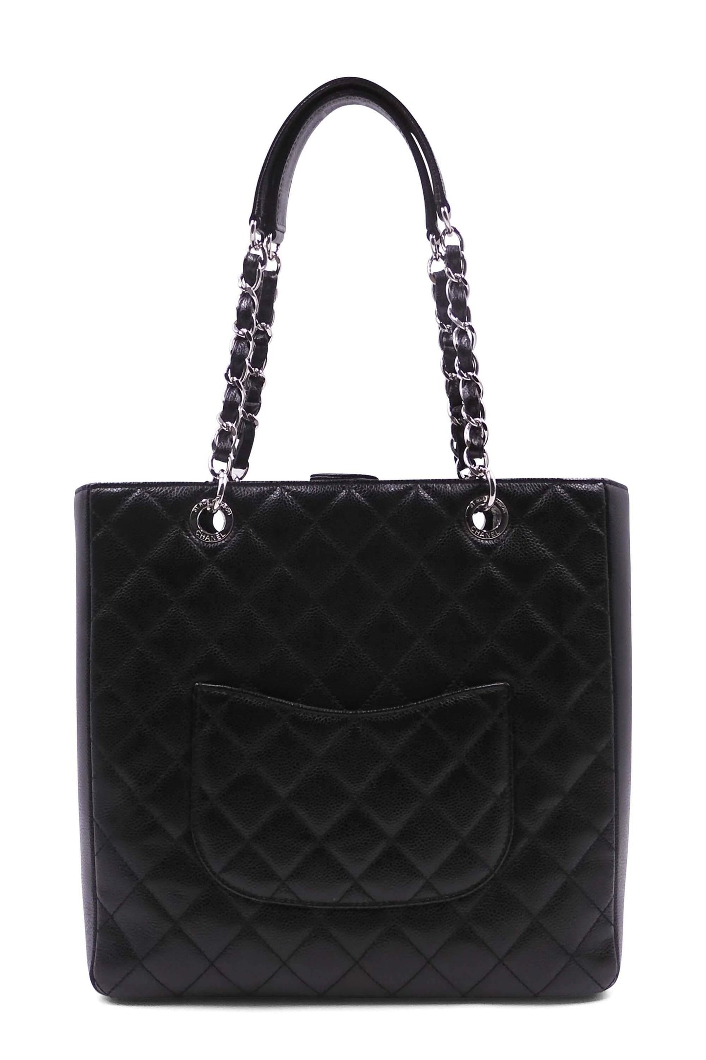Petite Shopping Tote XL with Silver Hardware Black