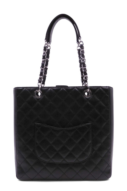 Petite Shopping Tote XL with Silver Hardware Black
