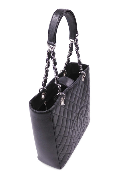 Petite Shopping Tote XL with Silver Hardware Black