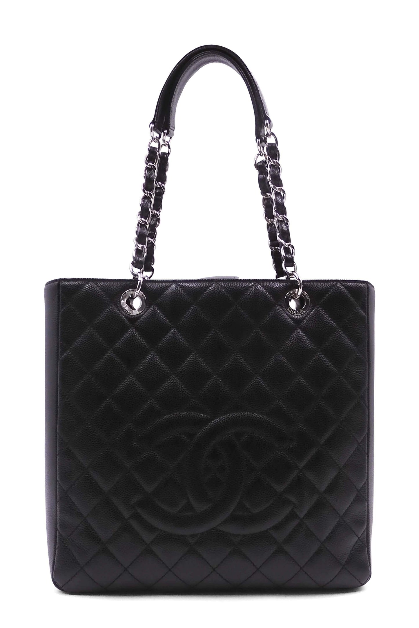Petite Shopping Tote XL with Silver Hardware Black