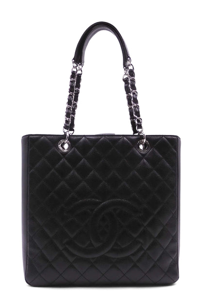 Petite Shopping Tote XL with Silver Hardware Black