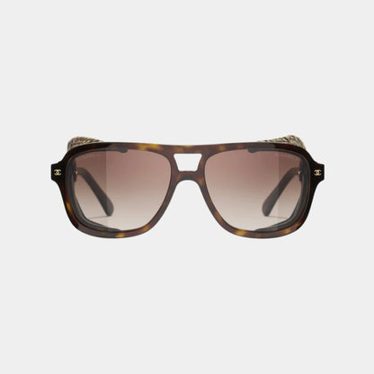 Pilot Glasses in Acetate Tweed and Leather
