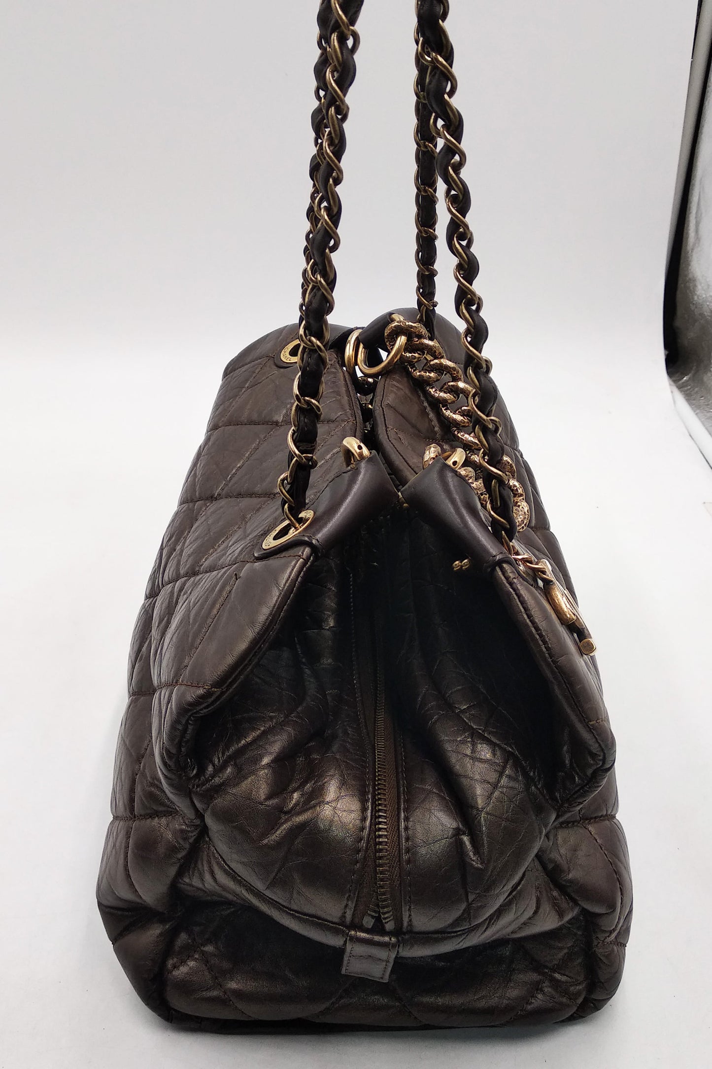 Pondichery Aged Calfskin Tote Dark Brown