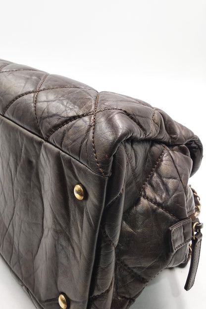 Pondichery Aged Calfskin Tote Dark Brown