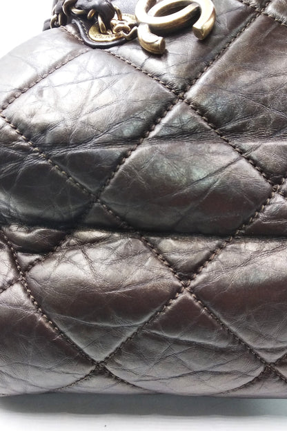 Pondichery Aged Calfskin Tote Dark Brown