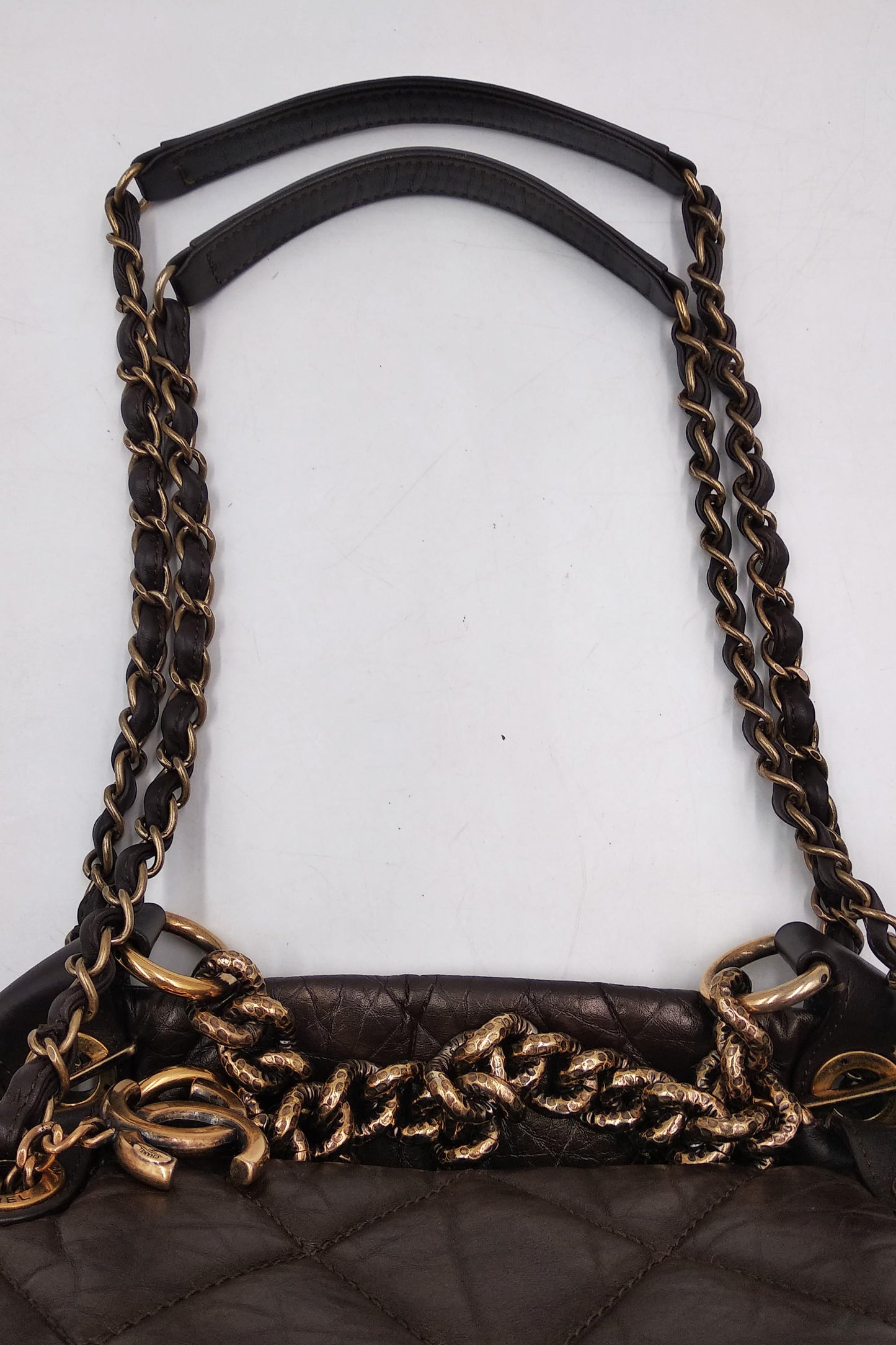 Pondichery Aged Calfskin Tote Dark Brown