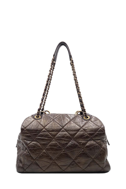 Pondichery Aged Calfskin Tote Dark Brown