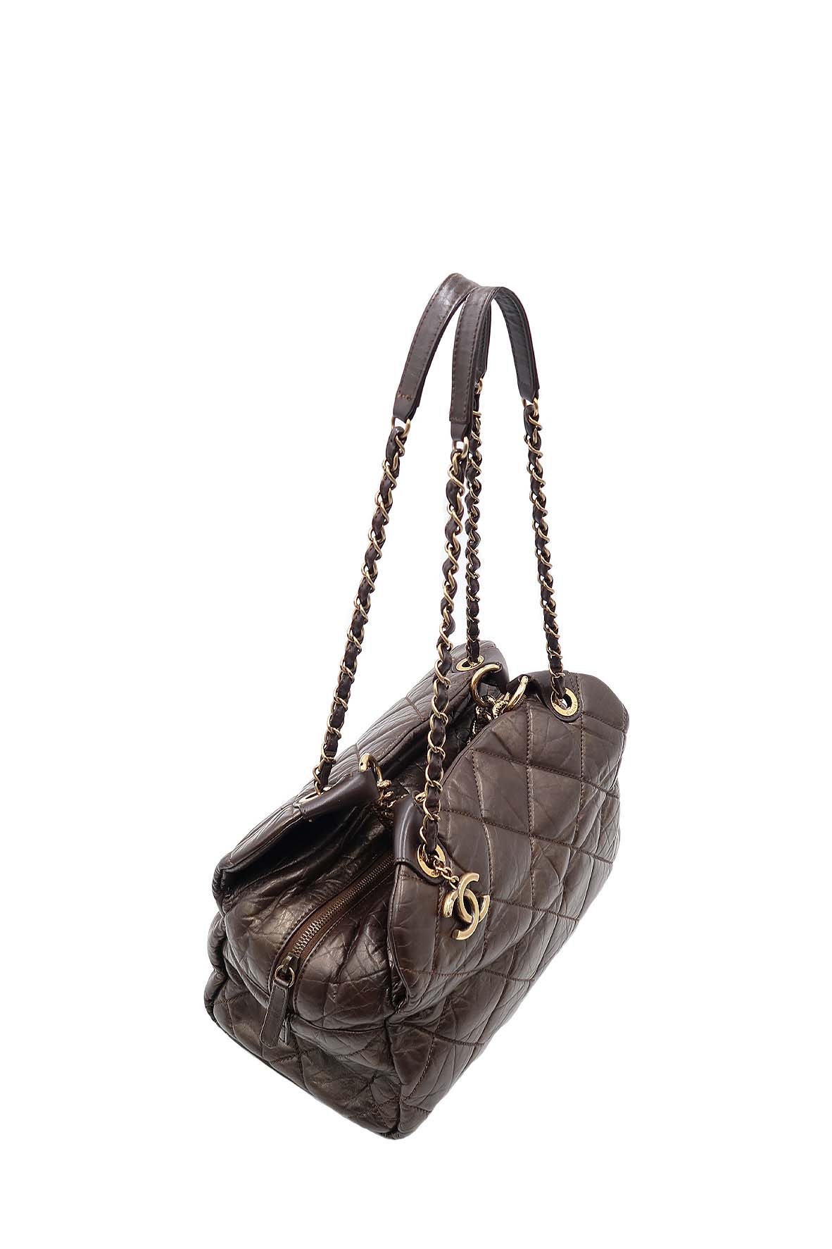 Pondichery Aged Calfskin Tote Dark Brown
