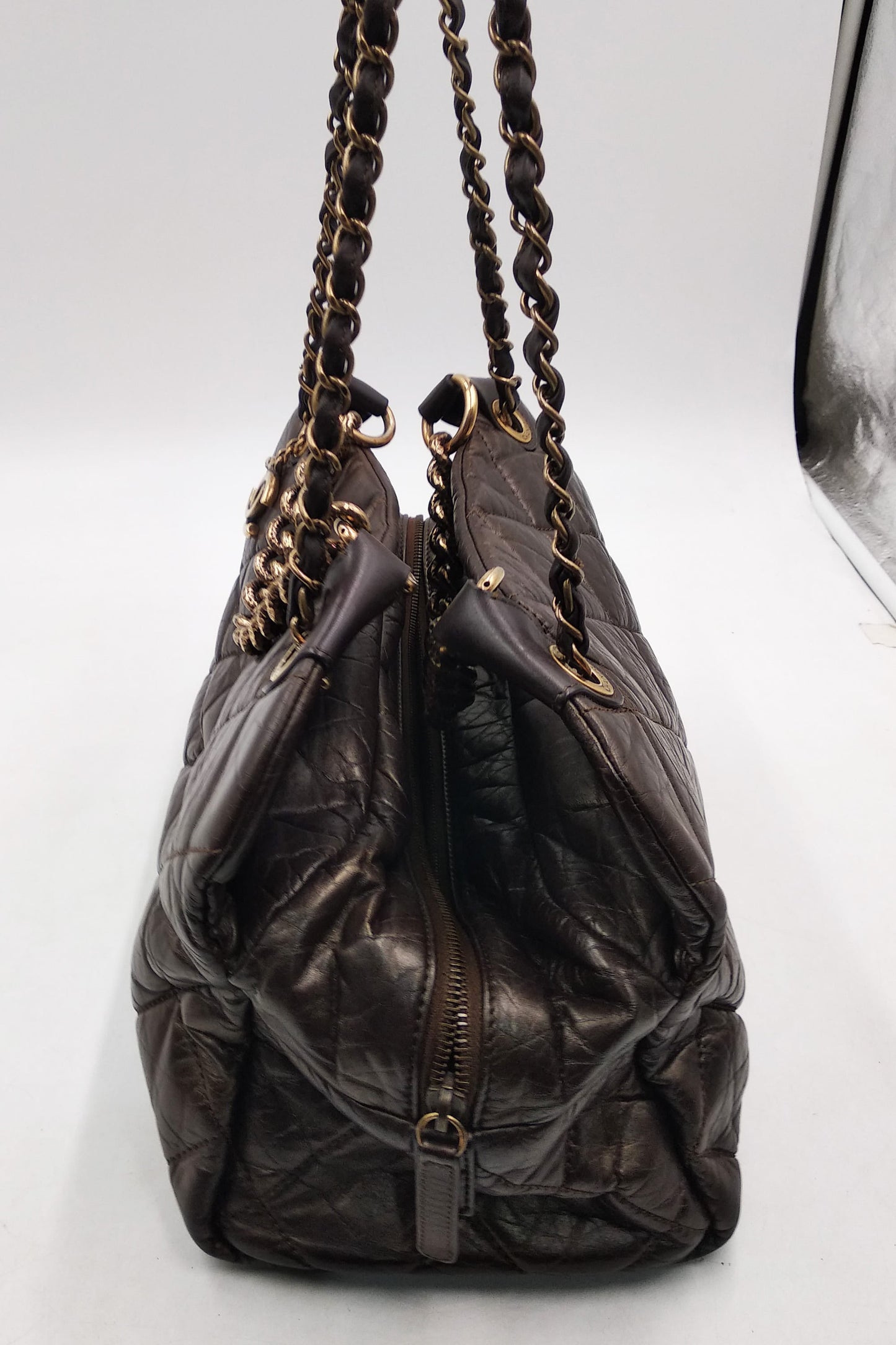 Pondichery Aged Calfskin Tote Dark Brown