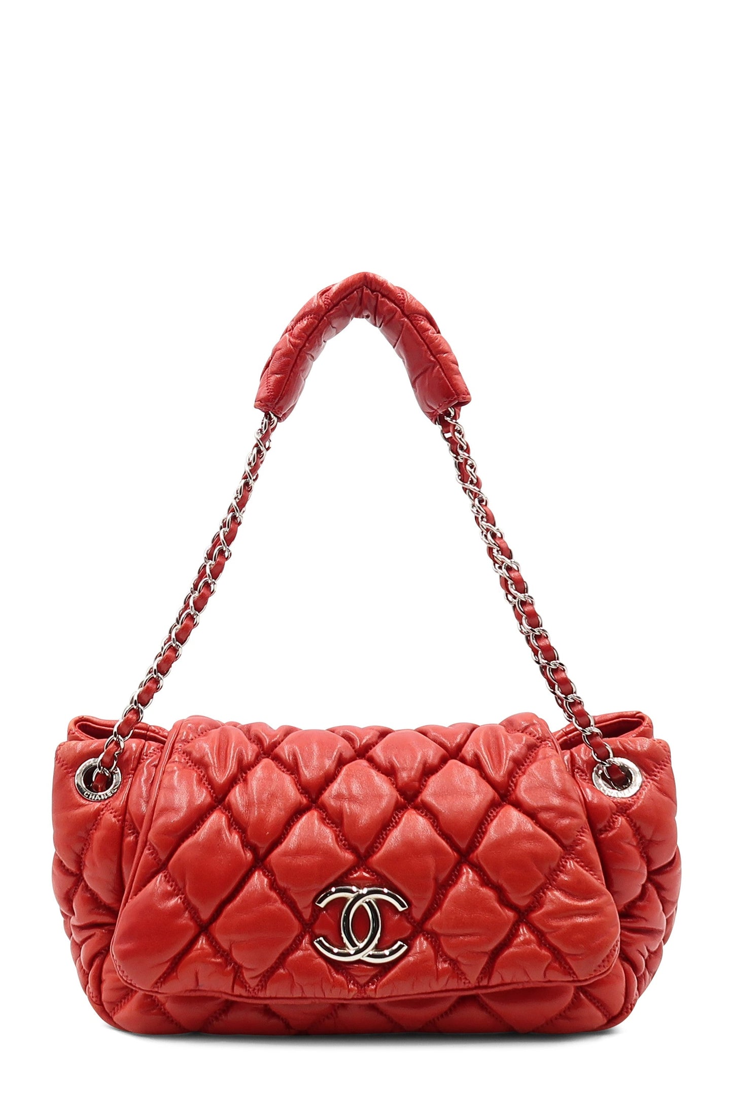 Quilted Bubble Accordion Flap Bag Red
