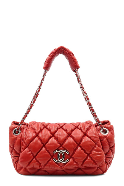 Quilted Bubble Accordion Flap Bag Red