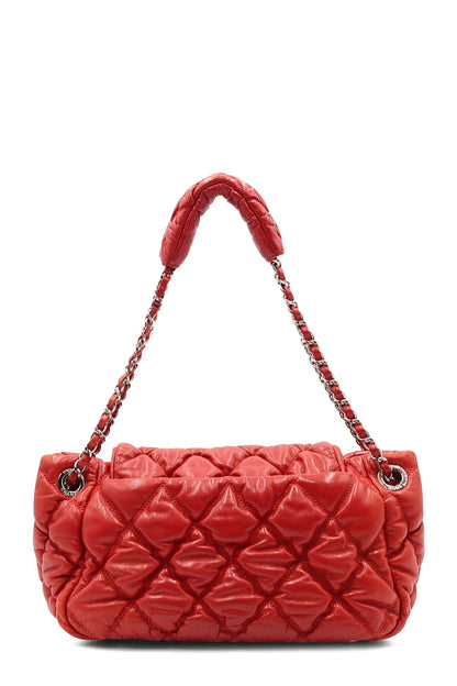 Quilted Bubble Accordion Flap Bag Red