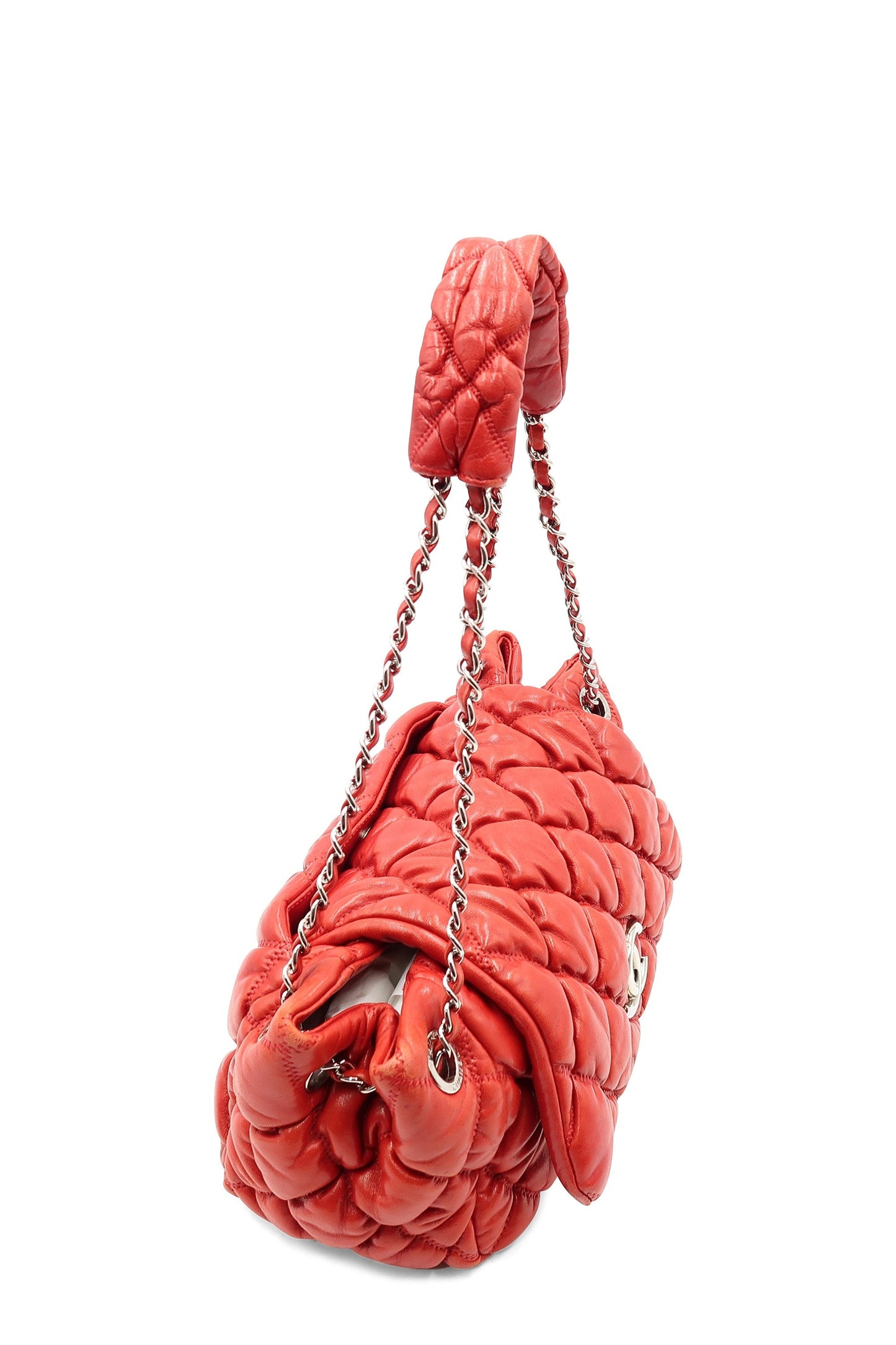 Quilted Bubble Accordion Flap Bag Red