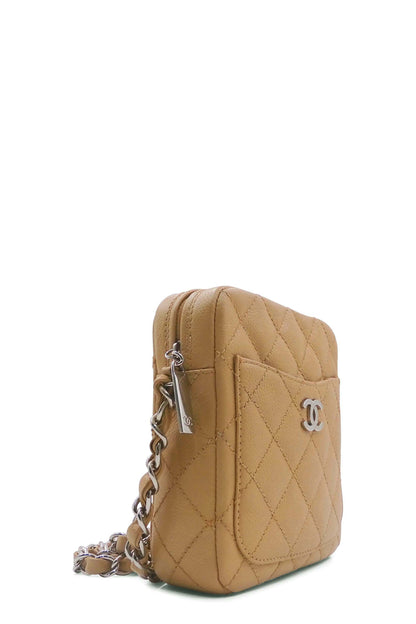 Quilted Caviar Camera Bag Beige