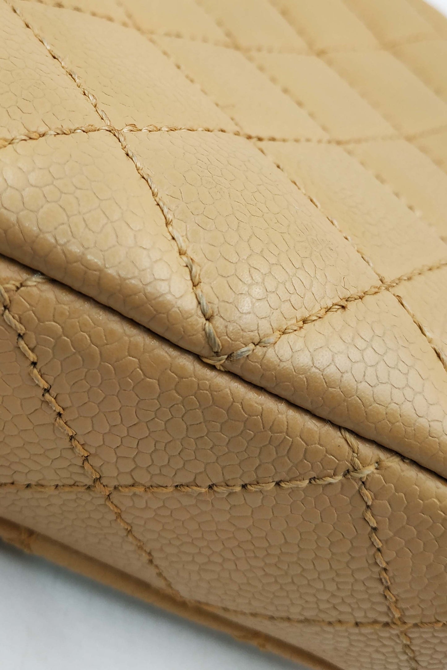 Quilted Caviar Camera Bag Beige