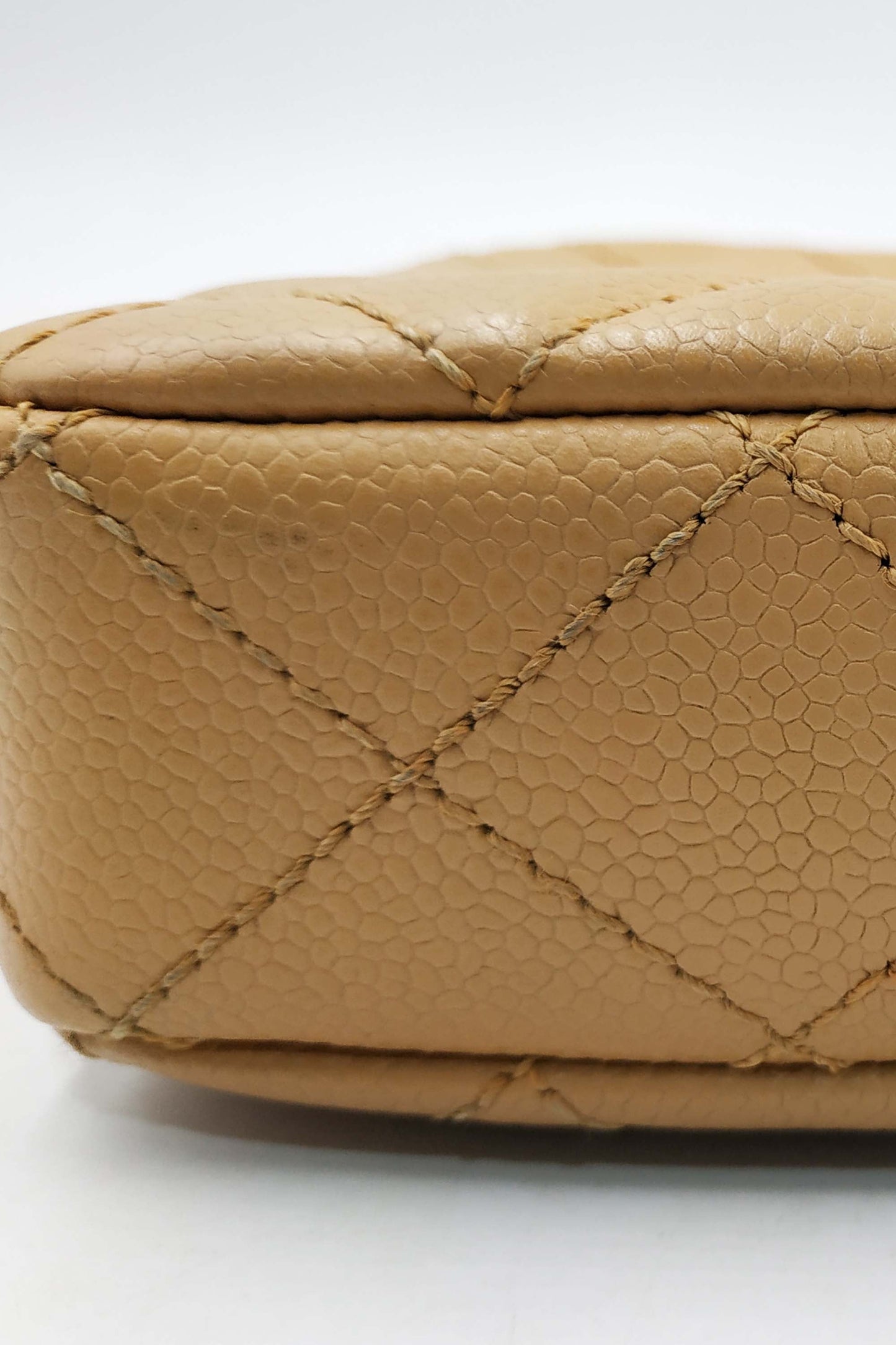 Quilted Caviar Camera Bag Beige