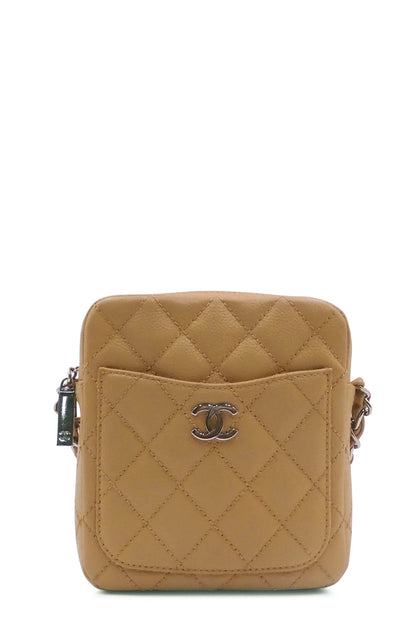 Quilted Caviar Camera Bag Beige