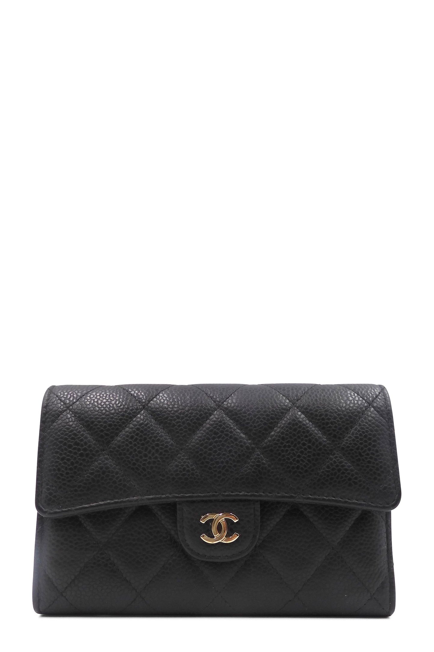 Quilted Caviar Classic Compact Wallet Black