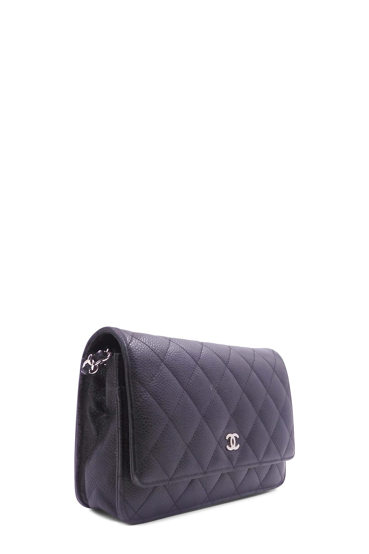 Quilted Caviar Classic Wallet on Chain Black With Silver Hardware